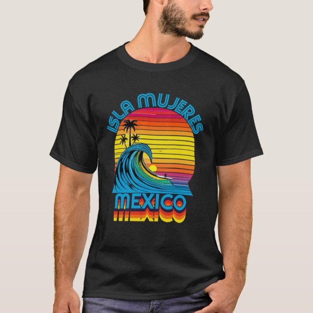 Isla Mujeres Mexico Retro Throwback Surf & Beach S T-Shirt (Front)