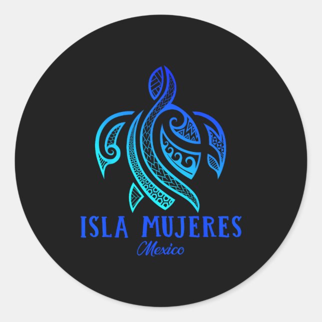Isla Mujeres Mexico Sea Turtle Tie Dye Hibiscus Va Classic Round Sticker (Front)
