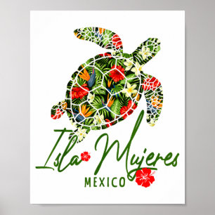 Isla Mujeres Mexico Sea Turtle Tropical Hibiscus V Poster