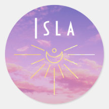 Isla Nom Stickers Personnalisés Round Sun Boho Hip