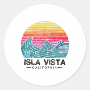 Isla Vista Surfing Waves Beach Retro California Su Classic Round Sticker