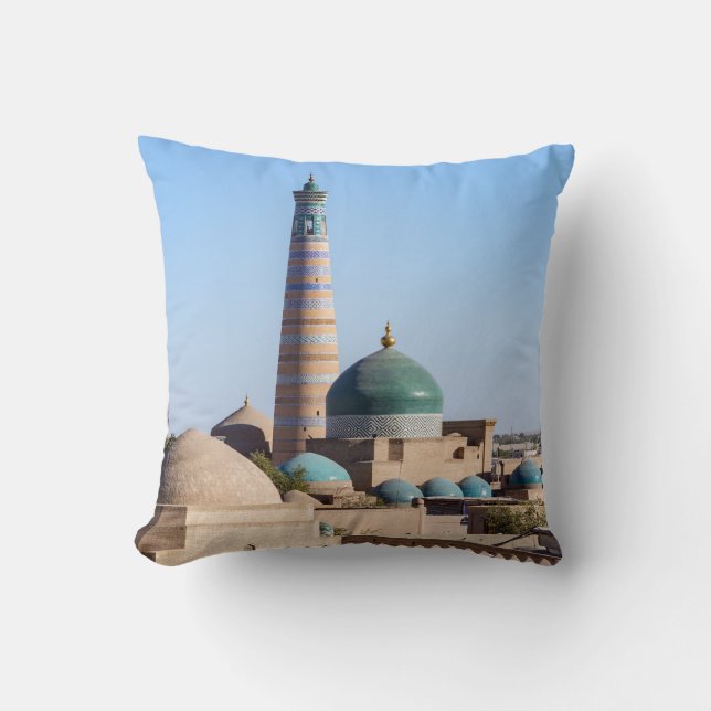 Islam Khodja Minaret & mosque - Khiva, Uzbekistan Throw Pillow (Front)