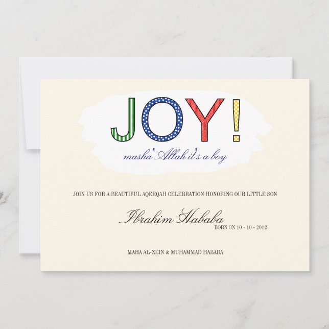 Islam mashallah Islamic baby boy vintage cute Invitation (Front)