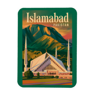 Islamabad Pakistan Faisal Mosque Illustration Magnet
