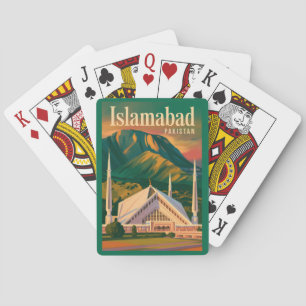Islamabad Pakistan Faisal Mosque Illustration Playing Cards