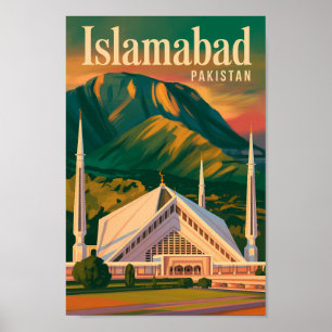 Islamabad Pakistan Faisal Mosque Illustration Poster