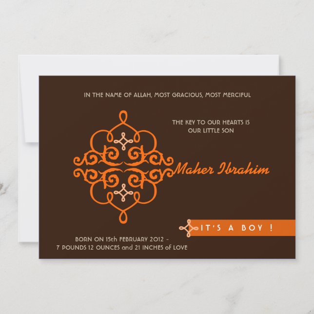 Islamic Aqiqah Aqeeqah invitation baby key ornate (Front)