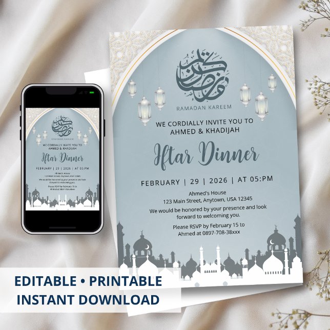 Islamic Arch and Lanterns Ramadan Iftar Invitation (Creator Uploaded)