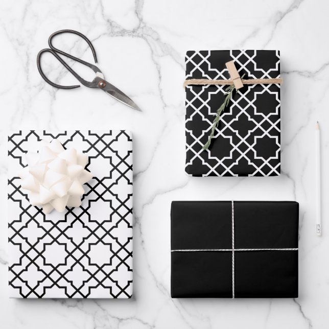 Islamic Black Arabesque Pattern Gift Paper Wrap (Front)
