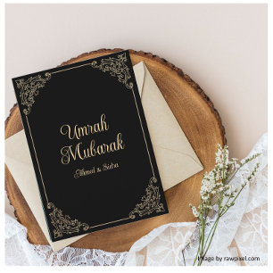 Islamic Black Gold Umrah Mubarak Greeting Card