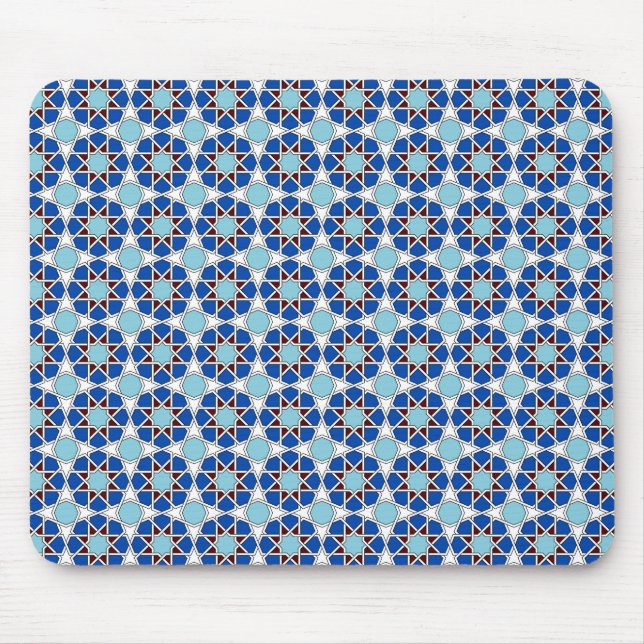 Islamic Blue White Moroccan Geometric Pattern Mouse Pad (Front)