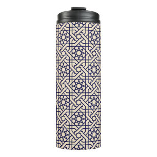 Islamic Blue White Moroccan Geometric Pattern Thermal Tumbler