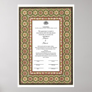 Islamic border Nikkah certificate  Poster