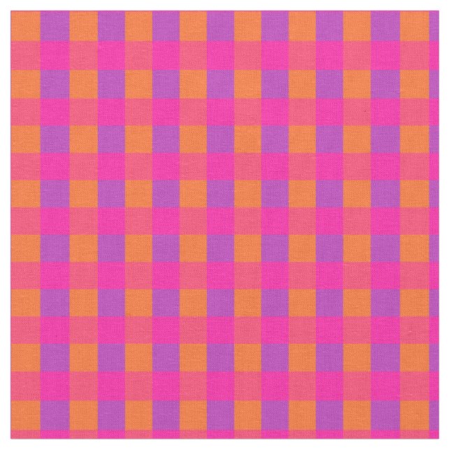 Islamic Bright Pink Orange Check Pattern Fabric (Close Up)