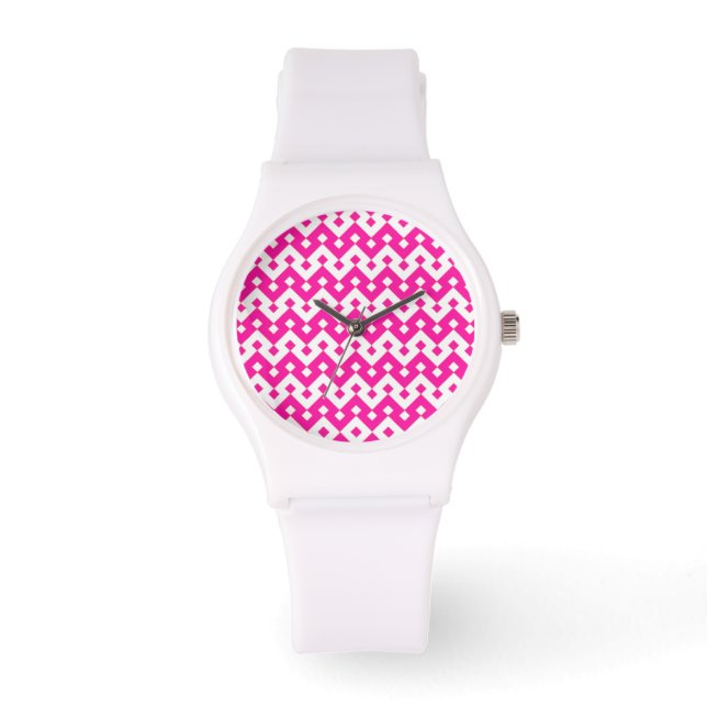 Islamic Candy Pink and White Geometric Pattern Watch (Front)