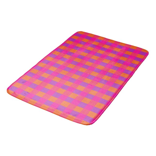 Islamic Collection, Pink Orange Purple Check Bath Mat (Angled)