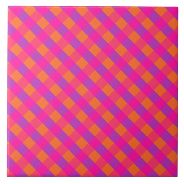 Islamic Collection, Pink Orange Purple Check Tile (Front)