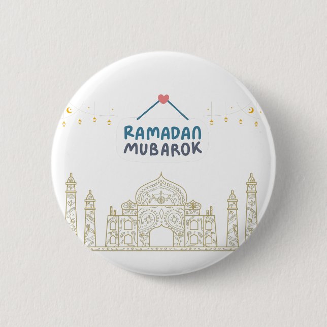 Islamic Crescent Ramadan Kareem Typographic Art 2 Inch Round Button (Front)