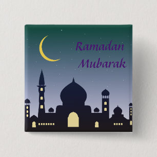 Islamic Crescent Ramadan Kareem Typographic Art 2 Inch Square Button