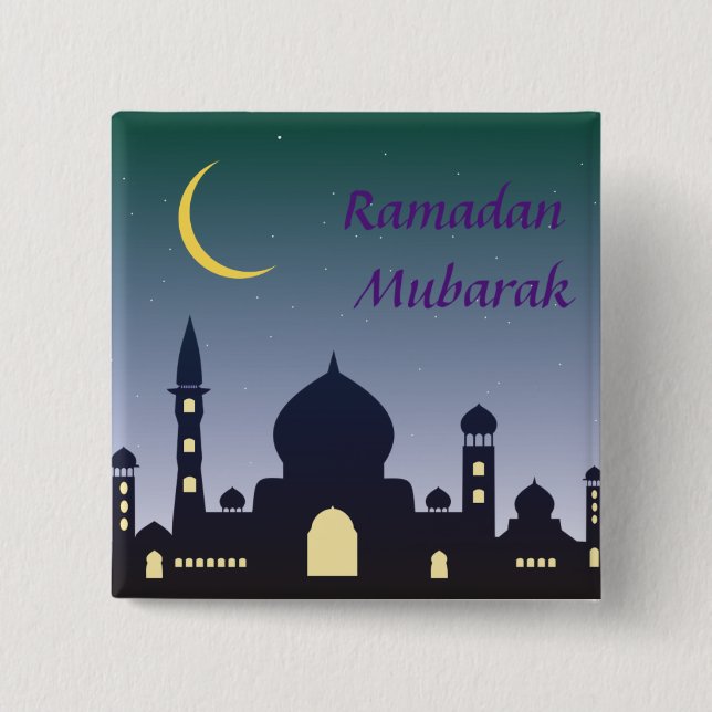 Islamic Crescent Ramadan Kareem Typographic Art 2 Inch Square Button (Front)