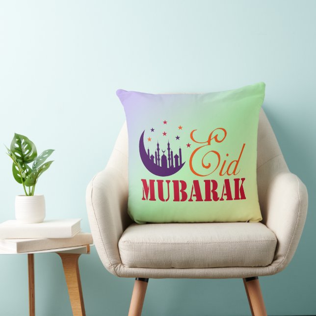 Islamic Eid Greetings - Modern Chic Eid Mubarak Throw Pillow (Chair)