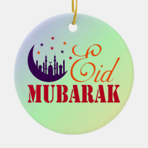 Islamic Eid Greetings - Modern Eid Mubarak White Ceramic Ornament