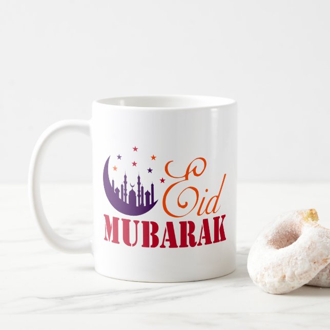 Islamic Eid Greetings - Modern Eid Mubarak White Coffee Mug (With Donut)