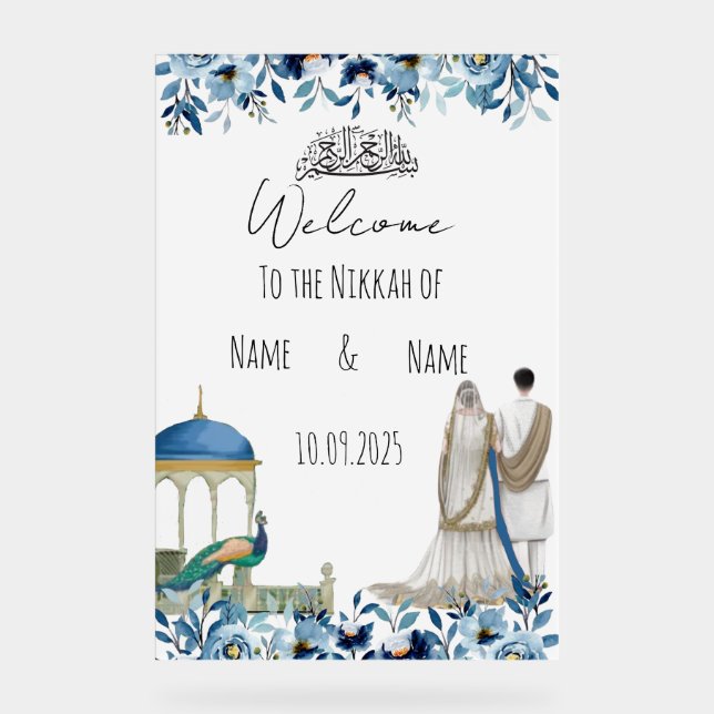 Islamic floral blue Nikkah sign  (Front)