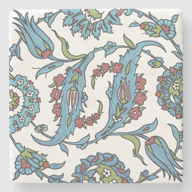 Islamic Floral Ceramic Tile #1 Stone Coaster (Front)