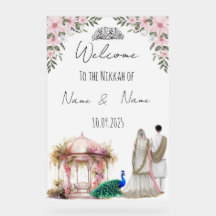 Islamic floral pink Nikkah sign.