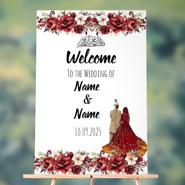 Islamic floral  red acrylic wedding sign  (Neutral)