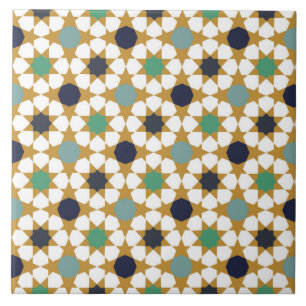 Islamic Geometric Blue Gold Motif Pattern Tile