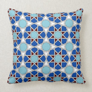 Islamic geometric Moroccan pattern in blue Throw Pillow