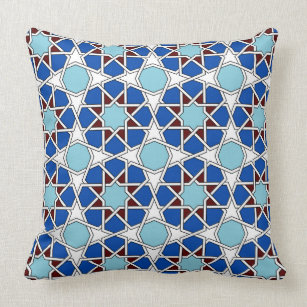 Islamic geometric Moroccan pattern in blue Throw Pillow