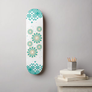  Islamic Geometric Pattern in Turquoise Skateboard