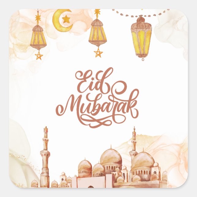 Islamic Happy Eid Mubarak Square Sticker (Front)