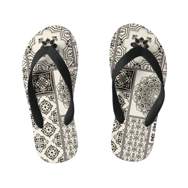 Islamic Majolica Pottery Tile Pattern Kid's Flip Flops (Footbed)