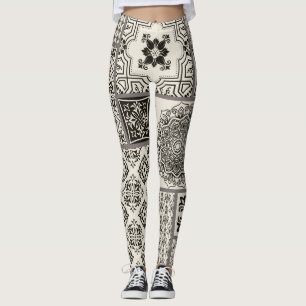 Islamic Majolica Pottery Tile Pattern Leggings