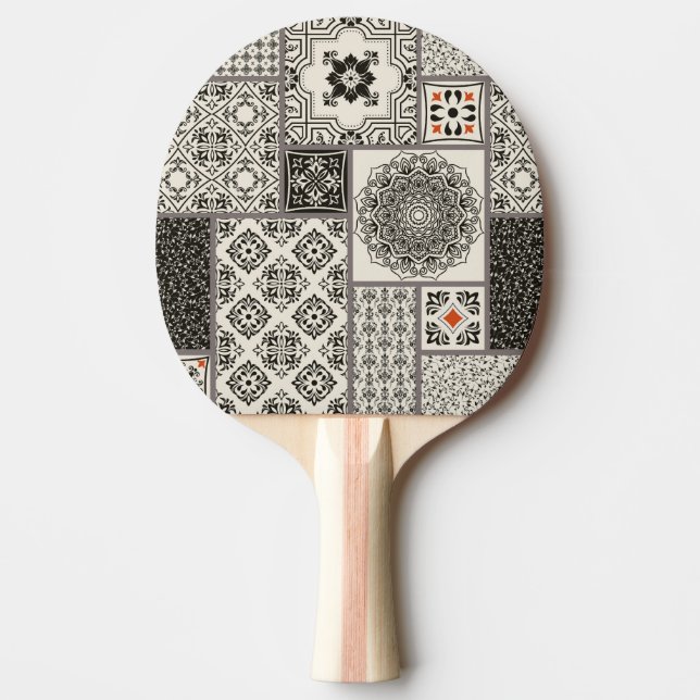 Islamic Majolica Pottery Tile Pattern Ping Pong Paddle (Front)