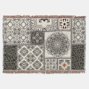 Islamic Majolica Pottery Tile Pattern Throw Blanket