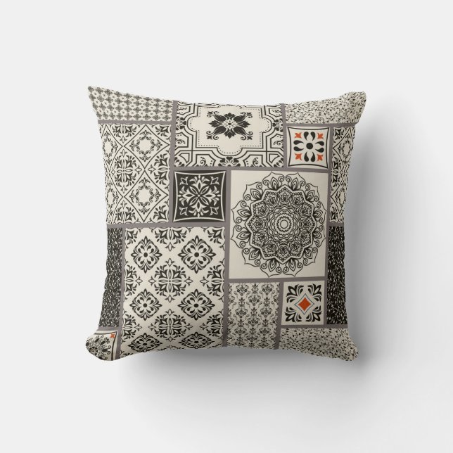 Islamic Majolica Pottery Tile Pattern Throw Pillow (Front)