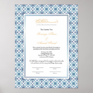 Islamic marriage certificate, nikkah contract poster