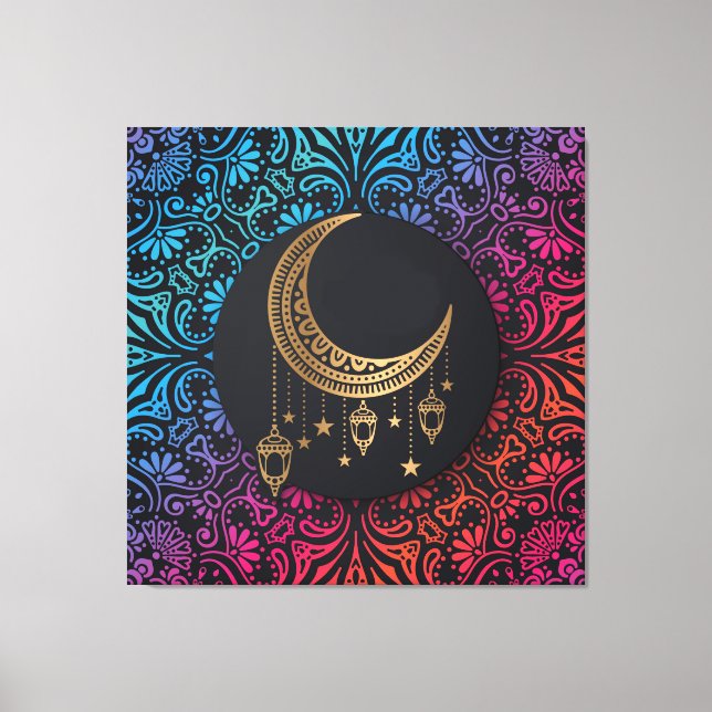 Islamic Moon and Floral Design Canvas Print (Front)