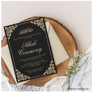Islamic Muslim Nikah Black Gold Wedding Invitation