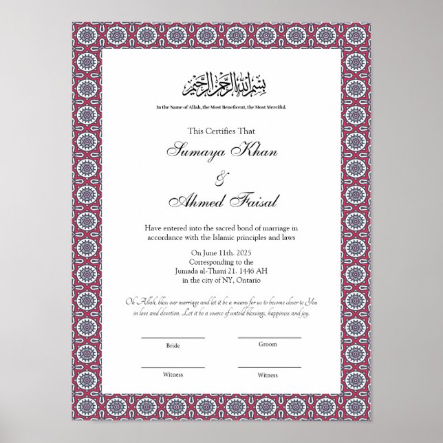 islamic muslim nikkah certificate	 poster (Front)