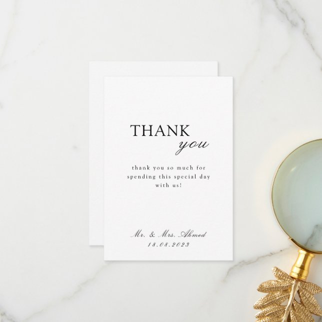 Islamic Muslim Script Wedding Thank You Card (Front/Back In Situ)