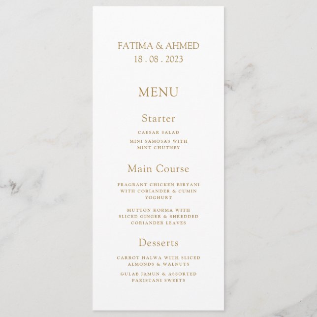 Islamic Muslim White Elegant Wedding Menu (Front)
