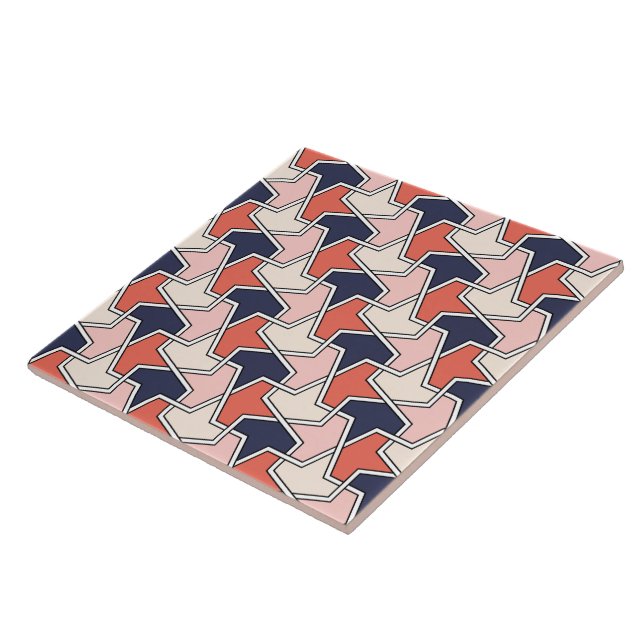 Islamic Red White Blue Geometric Arrows Pattern Tile (Side)