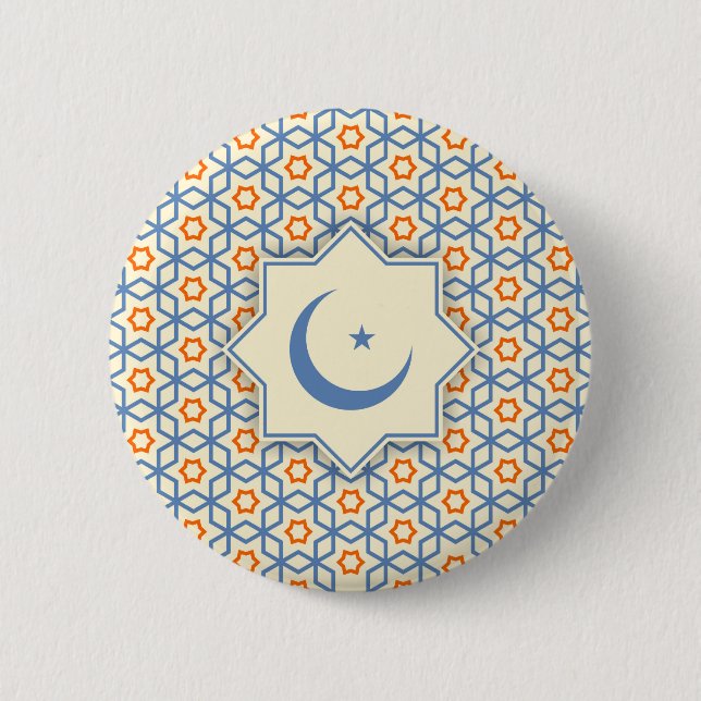 islamic religious geometric decoration pattern abs 2 inch round button (Front)