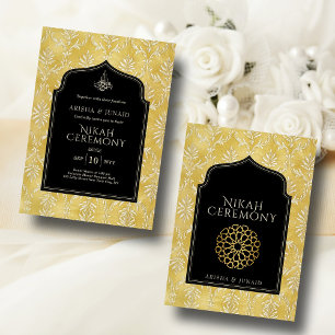 Islamic Royal Golden Damask Muslim Nikah Wedding Invitation